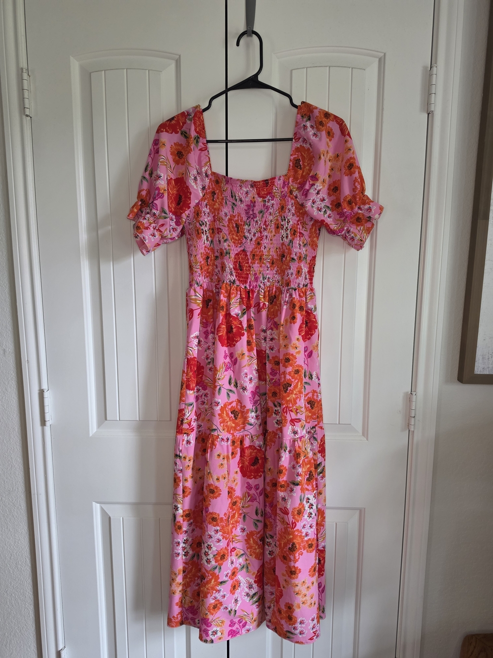 SHEIN Pink Floral Smocked Maxi Dress - Women's Size Large